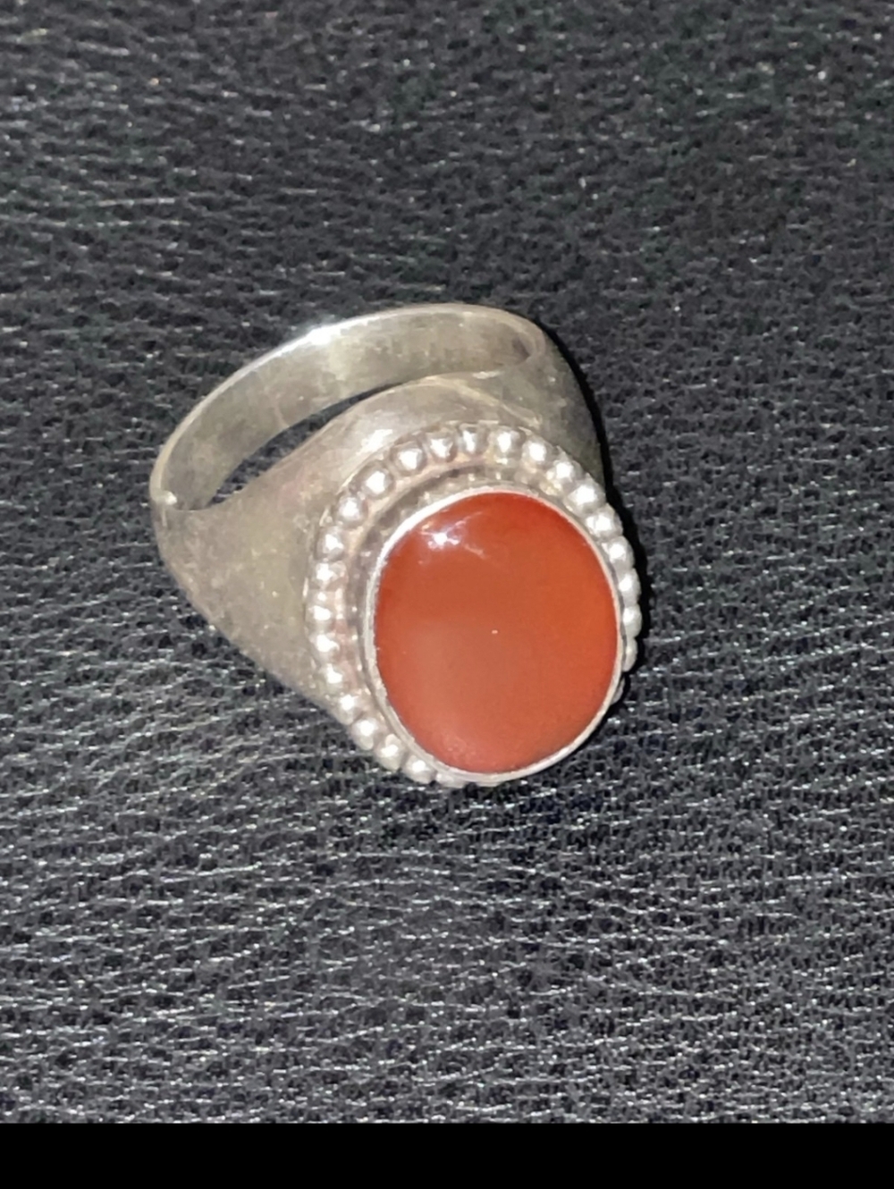 Sterling Silver Dark Orange Carnelian Cigar Ring